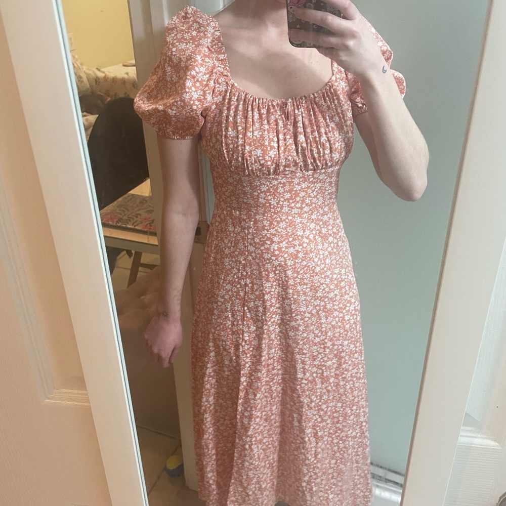 Ruched Midi Sundress with Puffed Cap Sleeves